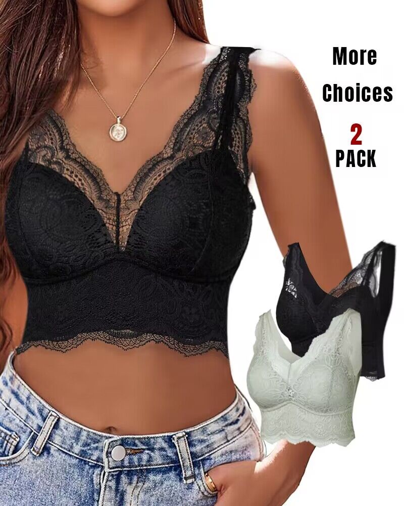 2-Pack Lace Scallop Trim Lace Bralette V-Neck Camisoles - Image 19