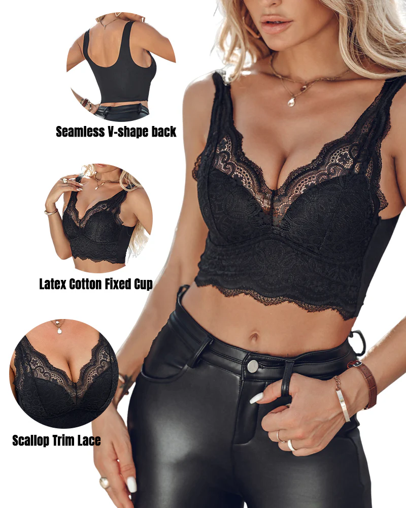 2-Pack Lace Scallop Trim Lace Bralette V-Neck Camisoles - Image 7