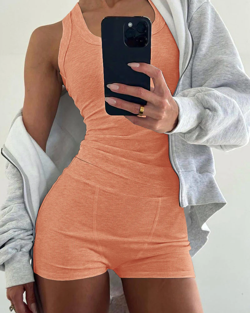 2PCS Micro-Ribbed U-Neck Tank Top & Boxer Set Cozy Loungewear - Image 31
