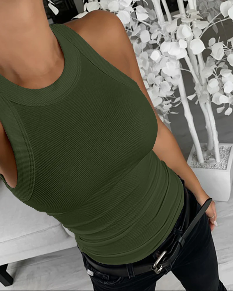 3 Pack Knit Round Neck Thick Strap Racerback Tank Tops(Without Pads) - Image 11