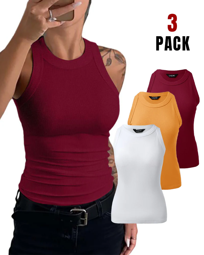 3 Pack Knit Round Neck Thick Strap Racerback Tank Tops(Without Pads) - Image 143