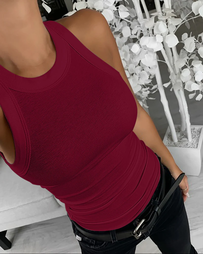3 Pack Knit Round Neck Thick Strap Racerback Tank Tops(Without Pads) - Image 146