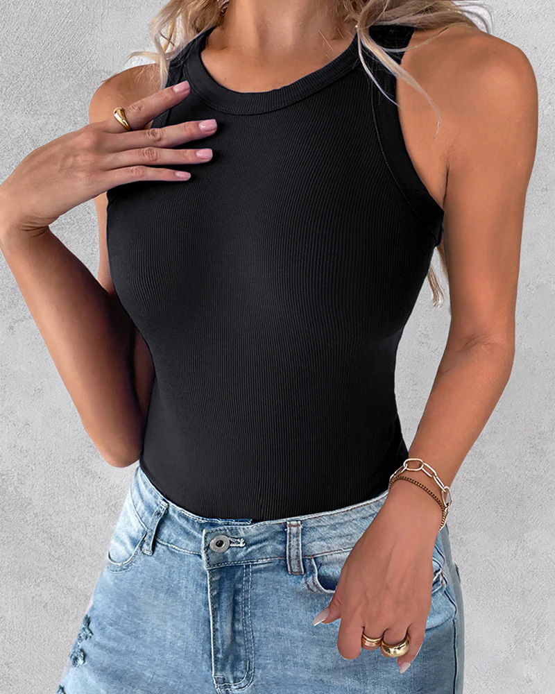 3 Pack Knit Round Neck Thick Strap Racerback Tank Tops(Without Pads) - Image 163