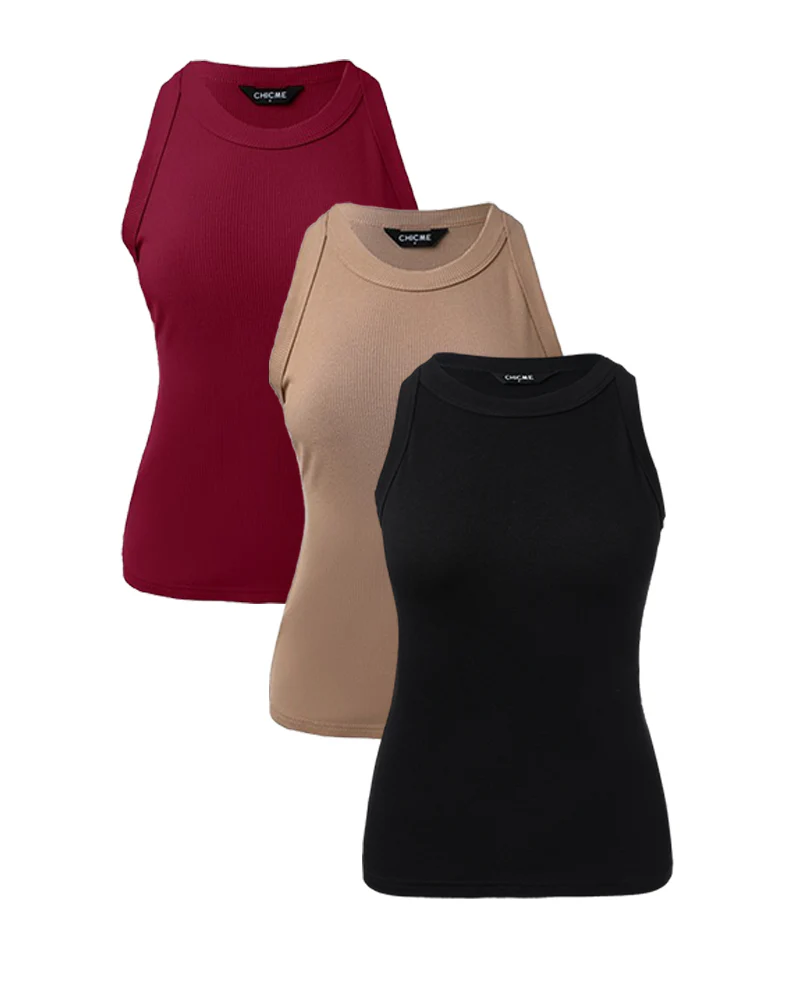 3 Pack Knit Round Neck Thick Strap Racerback Tank Tops(Without Pads) - Image 226