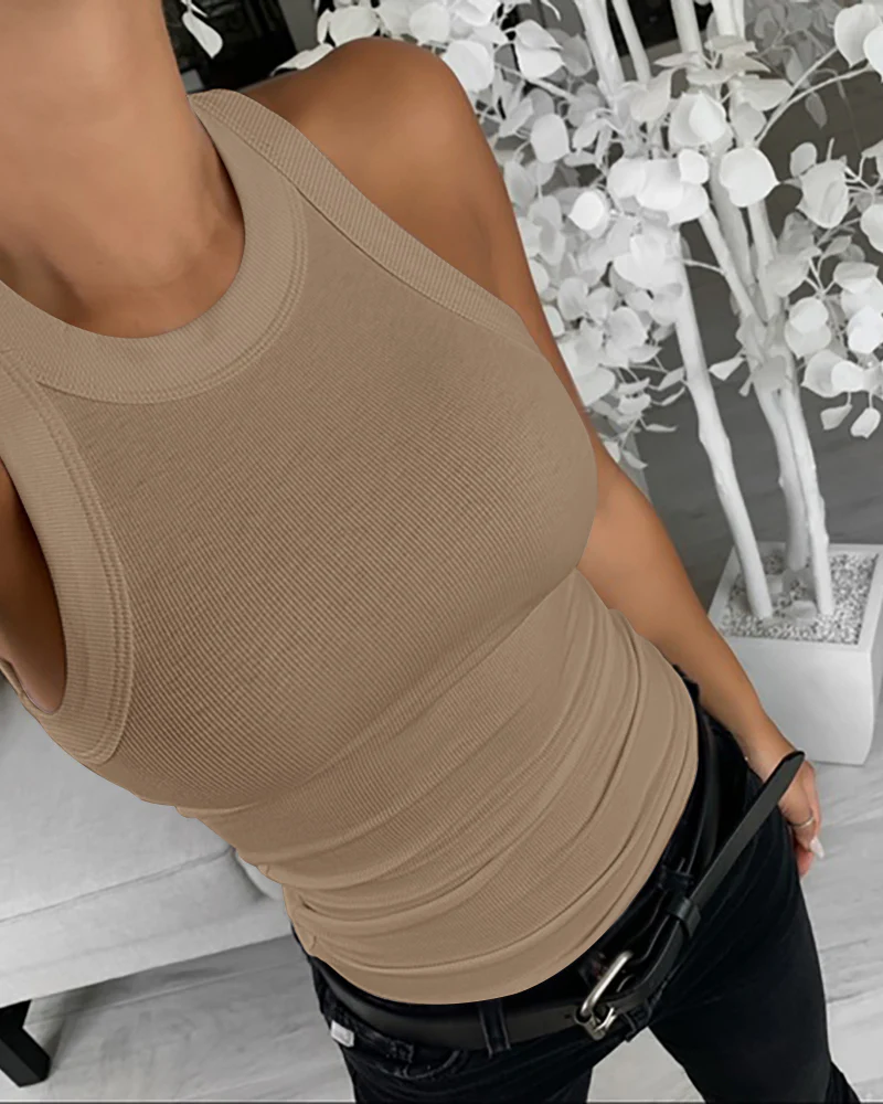 3 Pack Knit Round Neck Thick Strap Racerback Tank Tops(Without Pads) - Image 229