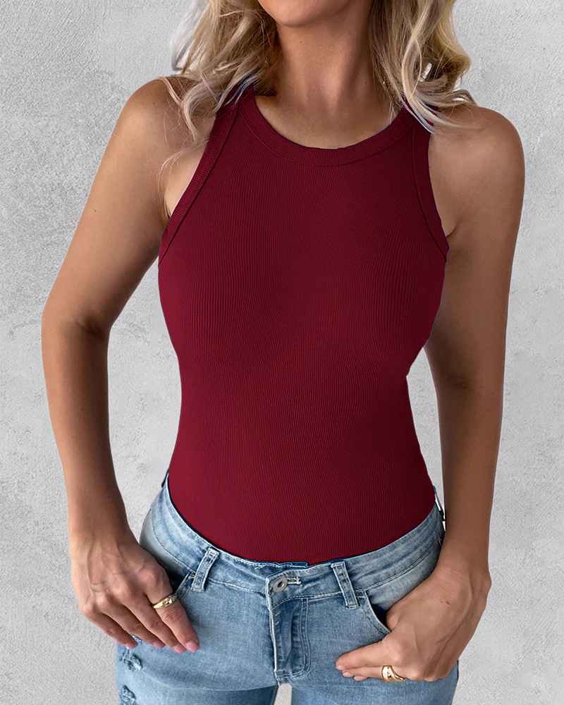 3 Pack Knit Round Neck Thick Strap Racerback Tank Tops(Without Pads) - Image 65