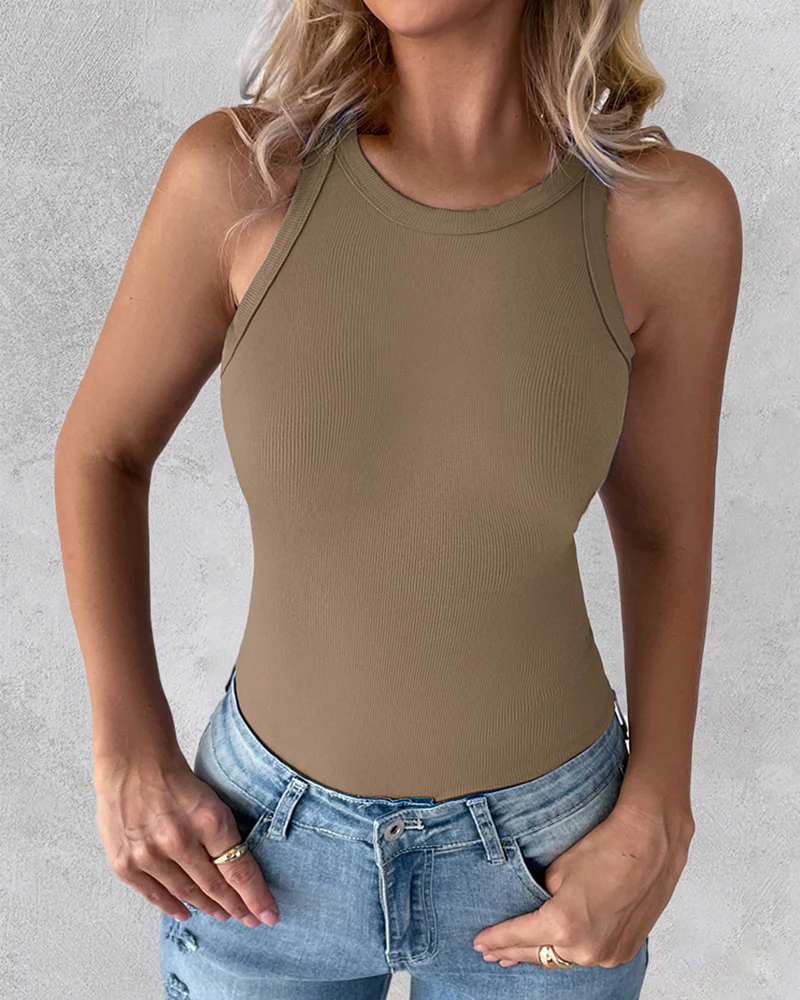 3 Pack Knit Round Neck Thick Strap Racerback Tank Tops(Without Pads) - Image 75