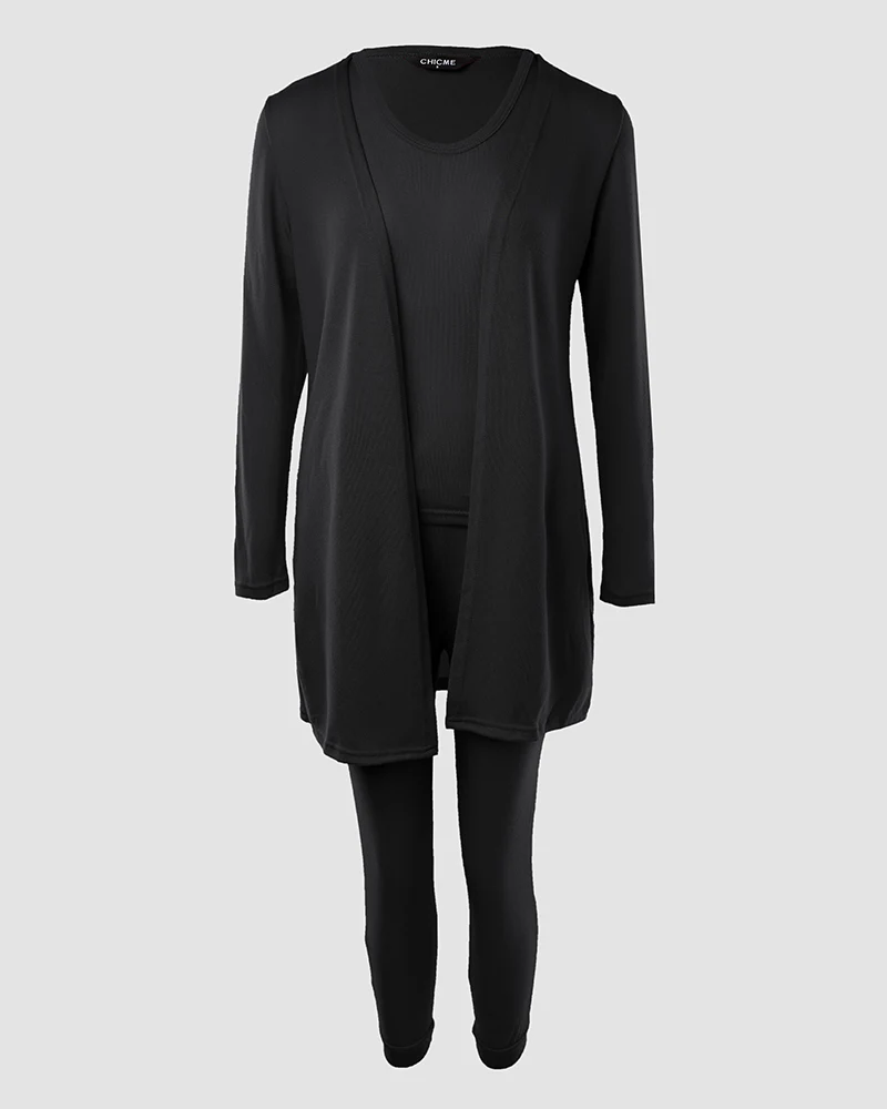 3 Piece Lounge Set Crewneck Sleeveless Tank Top Long Sleeve Open Front Coat Pants Sweatsuit - Image 11