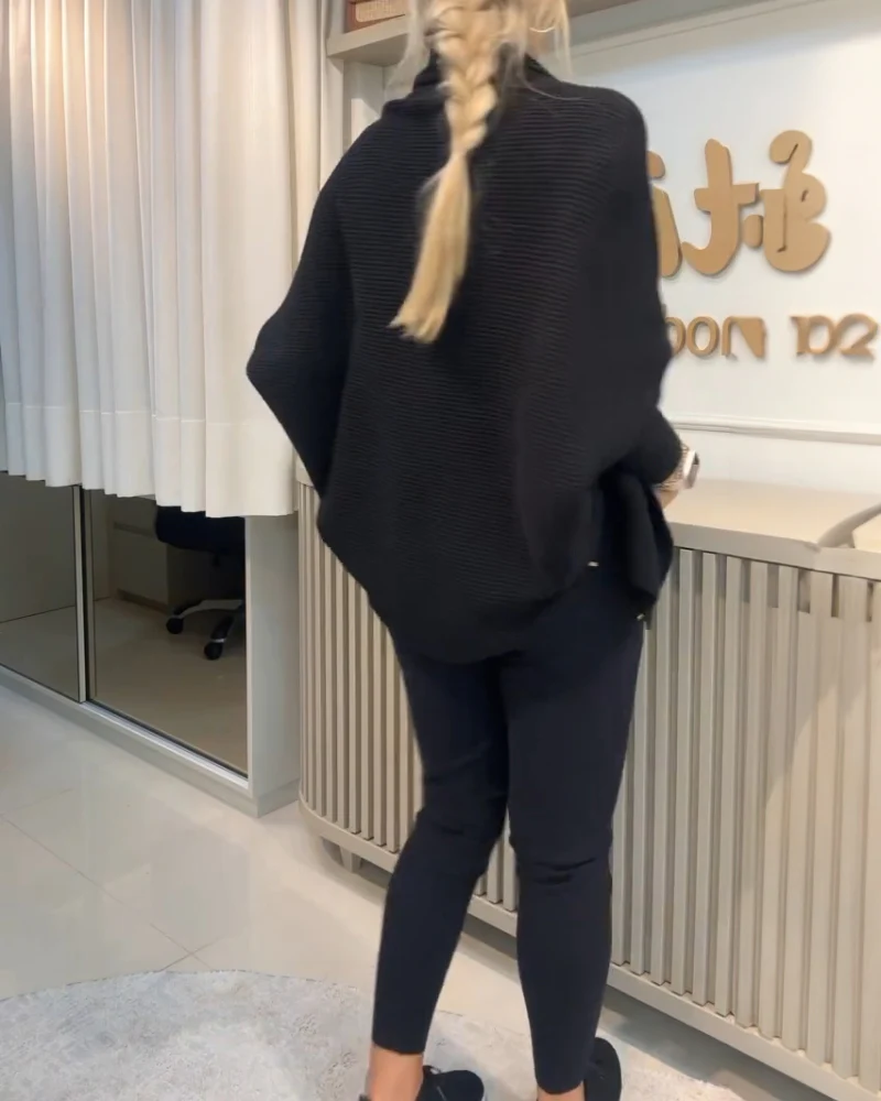 3PCS Batwing Sleeve Cardigan With Asymmetrical Neck Tank Top & Stretchy Waist Pants Set - Image 31