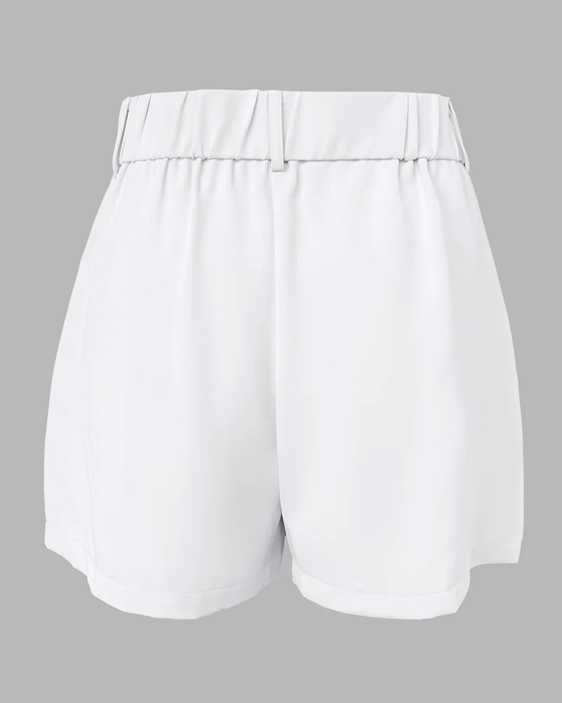 Bandeau Spaghetti Strap Golden-Button Back Shirred Top with Casual Shorts Set - Image 6