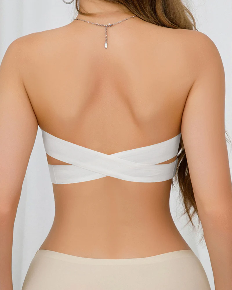 Bandeau Strapless Bralette Seamless Side Closure Criss Cross Bra Top - Image 20