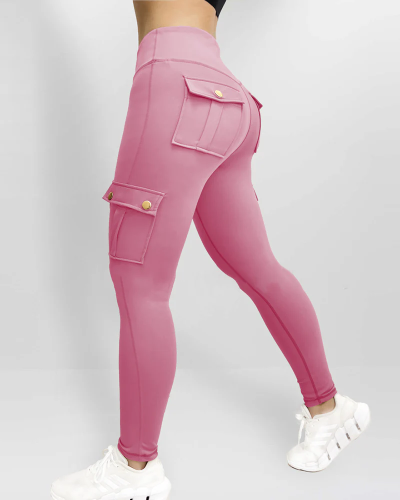 Butt Lifting Leggings with Flap Pockets High Waist Tummy Control Workout Cargo Pants - Image 16