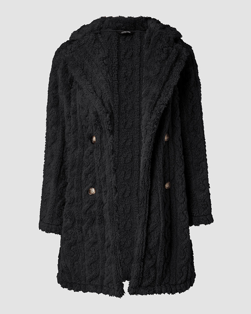 Cable Textured Lapel Neck Button Front Pocket Design Thermal Teddy Coat - Image 22
