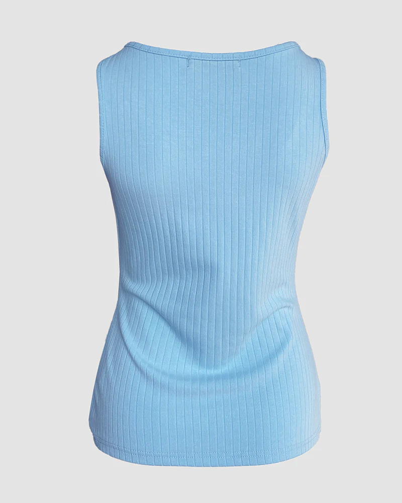 Contrast Lace V Neck Sleeveless Knit Top Casual Slim Fit Tank - Image 4