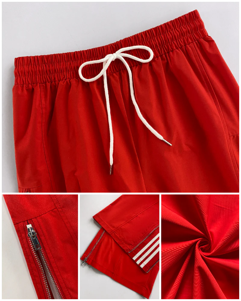 Contrast Side Striped & Zipper Slit Side Drawstring Elastic Waist Trousers Casual Wide Leg Pants - Image 32