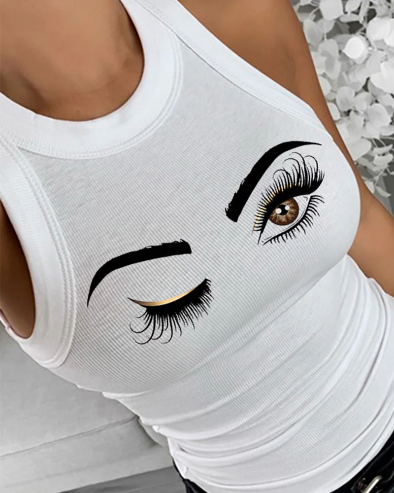 Eyelash Print Casual Tank Top - Image 6