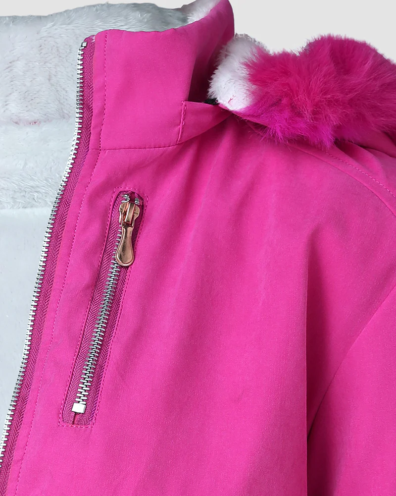 Fuzzy Trim Jacket Hooded Zip Up Fleece Lined Coat Outwear with Pockets - Image 10