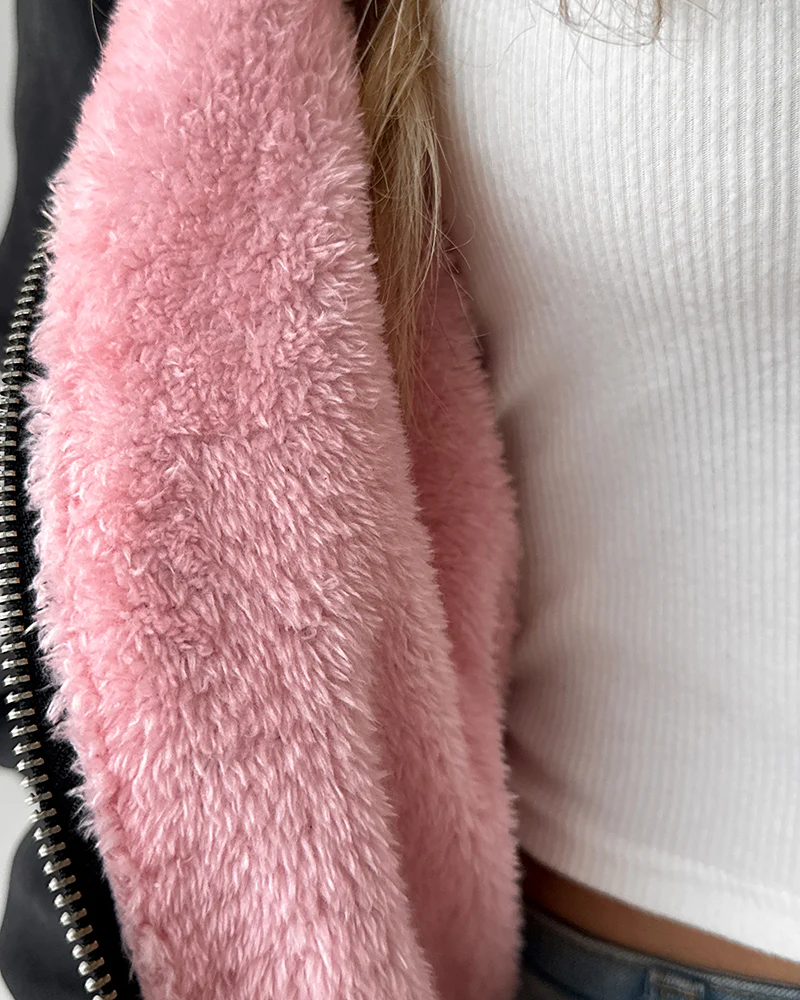 Fuzzy Trim Jacket Hooded Zip Up Fleece Lined Coat Outwear with Pockets - Image 22