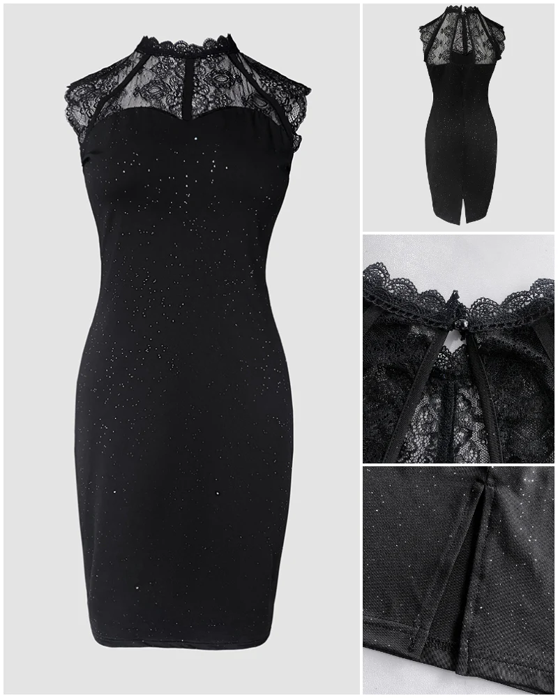 Glitter Contrast Lace Party Dress - Image 5