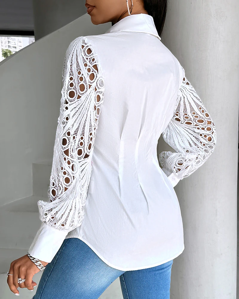 Lantern Sleeve Eyelet Embroidery Top - Image 4