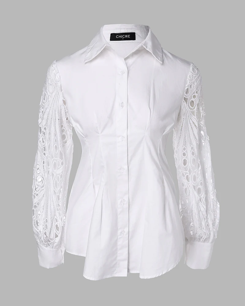 Lantern Sleeve Eyelet Embroidery Top - Image 6