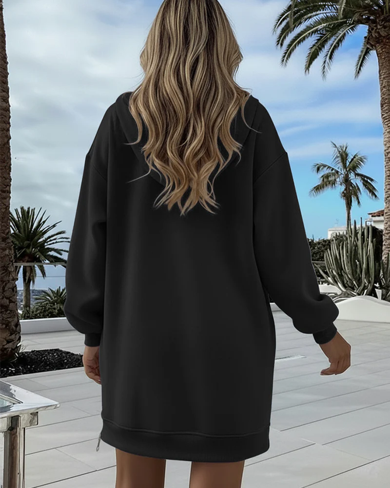 Long Sleeve Pocket Design Pullover Sweatshirt Casual Faux Two Piece Longline Drawstring Hooded Top - Image 19