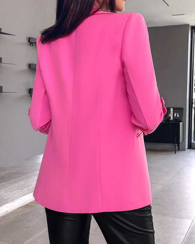 Notched Collar Roll Up Sleeve Blazer Coat - Image 63