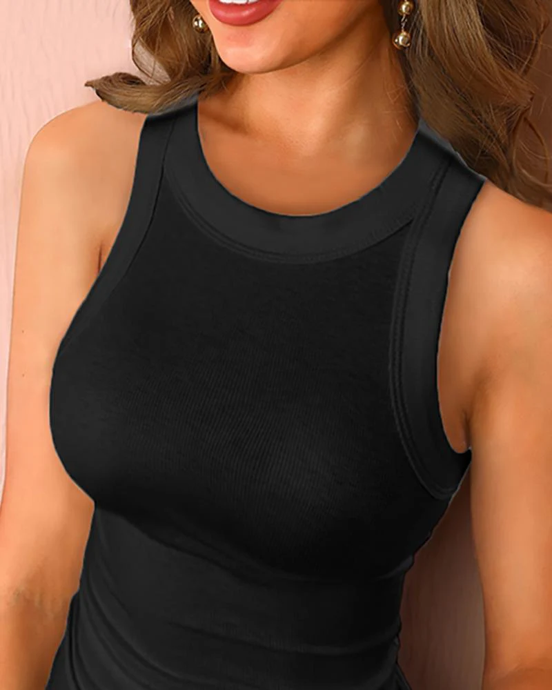 O-Neck Sleeveless Basic Slim Fit Skinny Tank Casual Top(Without Pads) - Image 10