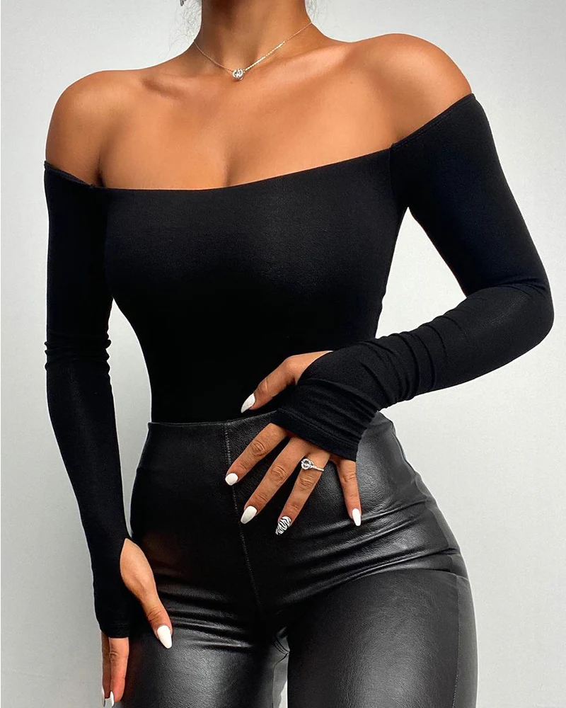 Off Shoulder Long Sleeve Skinny Casual Top - Image 4