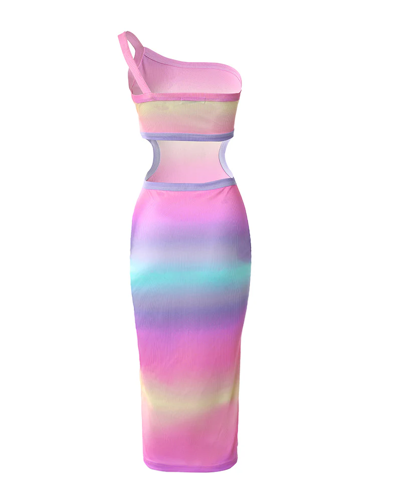 Ombre One Shoulder Cutout Ribbed Bodycon Dress - Image 6