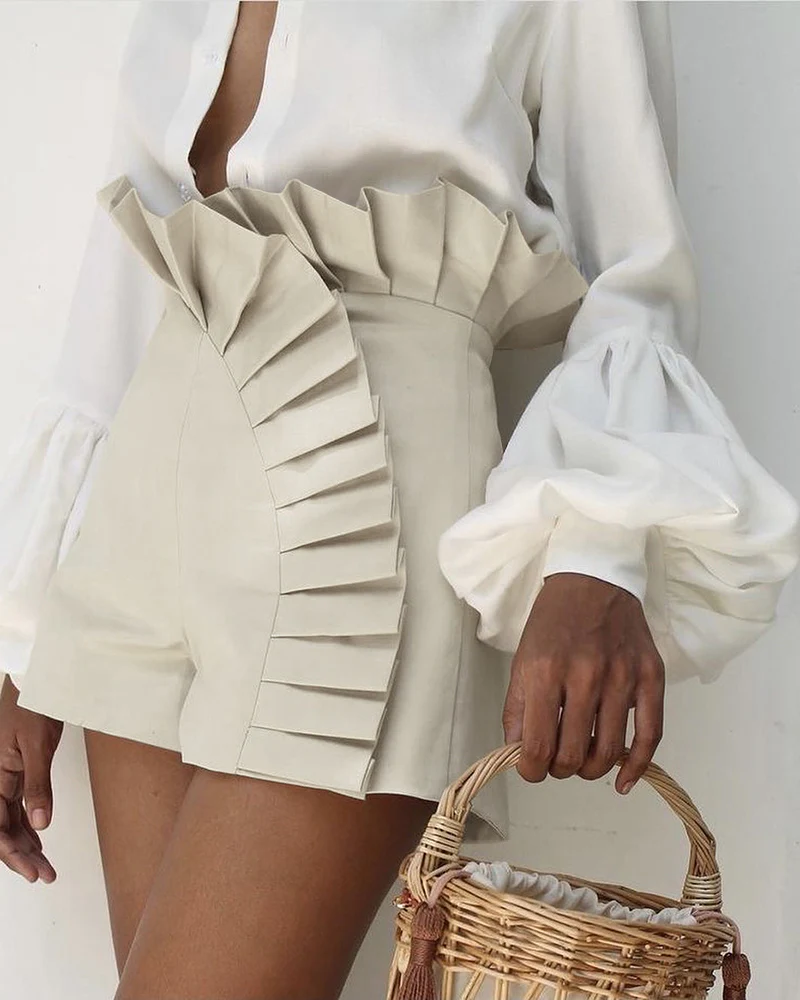Ruffle Hem Ruched High Waist Shorts - Image 2