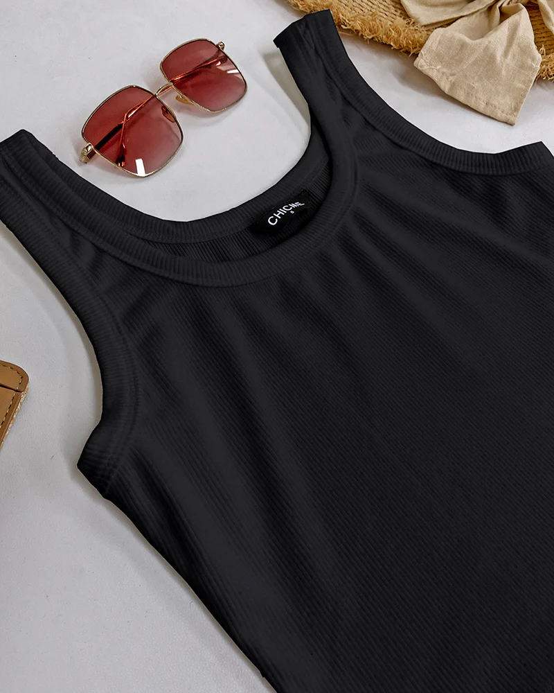 Scoop Neck Sleeveless Ribbed Tank Top Cami Tee Shirts - Image 24
