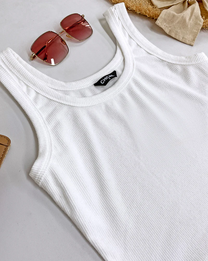 Scoop Neck Sleeveless Ribbed Tank Top Cami Tee Shirts - Image 38