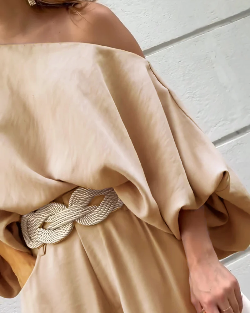 2 Pieces Outfit Turn-down Coll  Long Sleeve Button Front Satin  Shirt and Casual Vintage Floral  Print Elastic Back Waist Wide Leg  Pants Set without Belt - Image 6