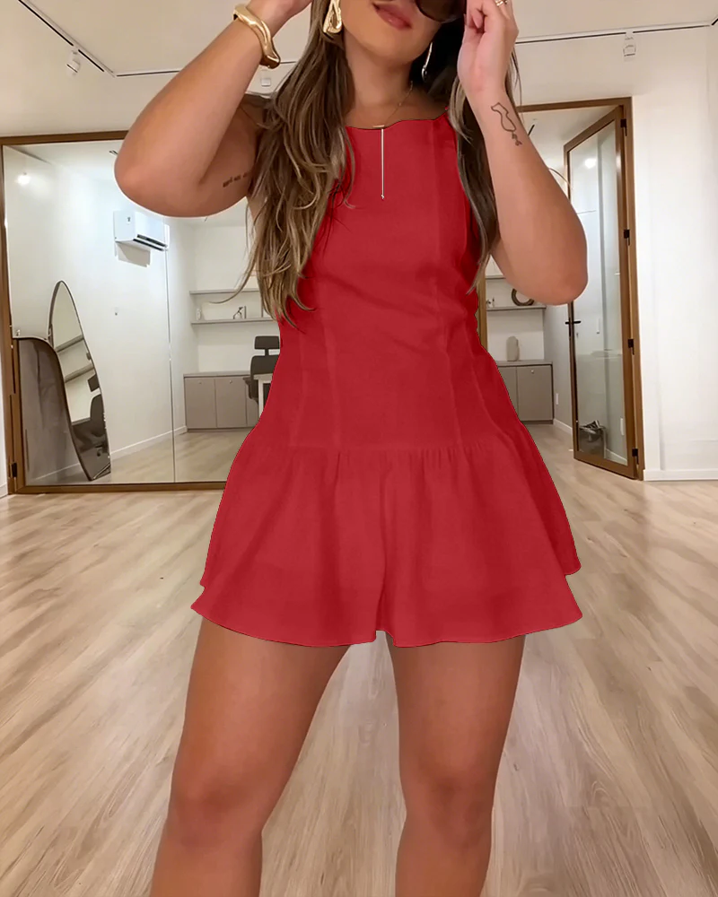 Women's Sleeveless Backless Tie Back Romper Sweet Ruffled Mini Dress Casual Summer Beach Skorts Romper - Image 32