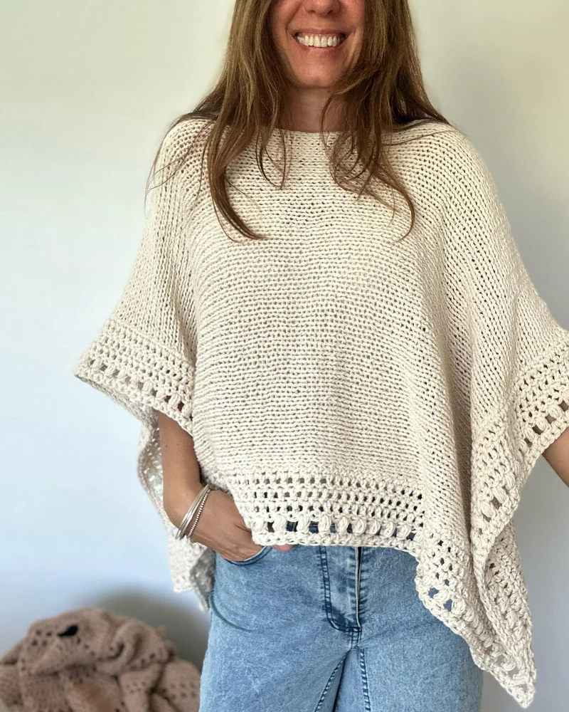 Solid Batwing Sleeve Hollow Out Crochet Pattern Top Casual Cover Up - Image 11