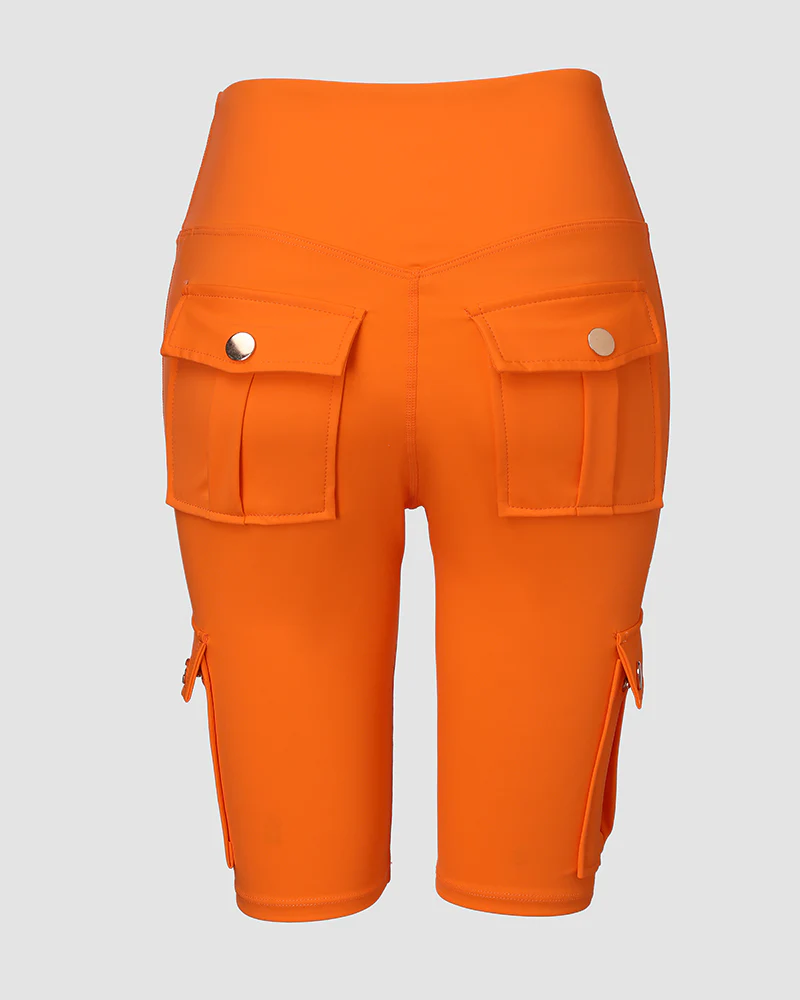 Tummy Control Butt Lifting Active Shorts High Waist Flap Pocket Workout Bermuda Cargo Running Shorts - Image 43