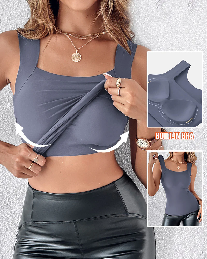 U-Neck Sleeveless Tank Seamless Skinny Layering Top with Built-In Bra - Image 21
