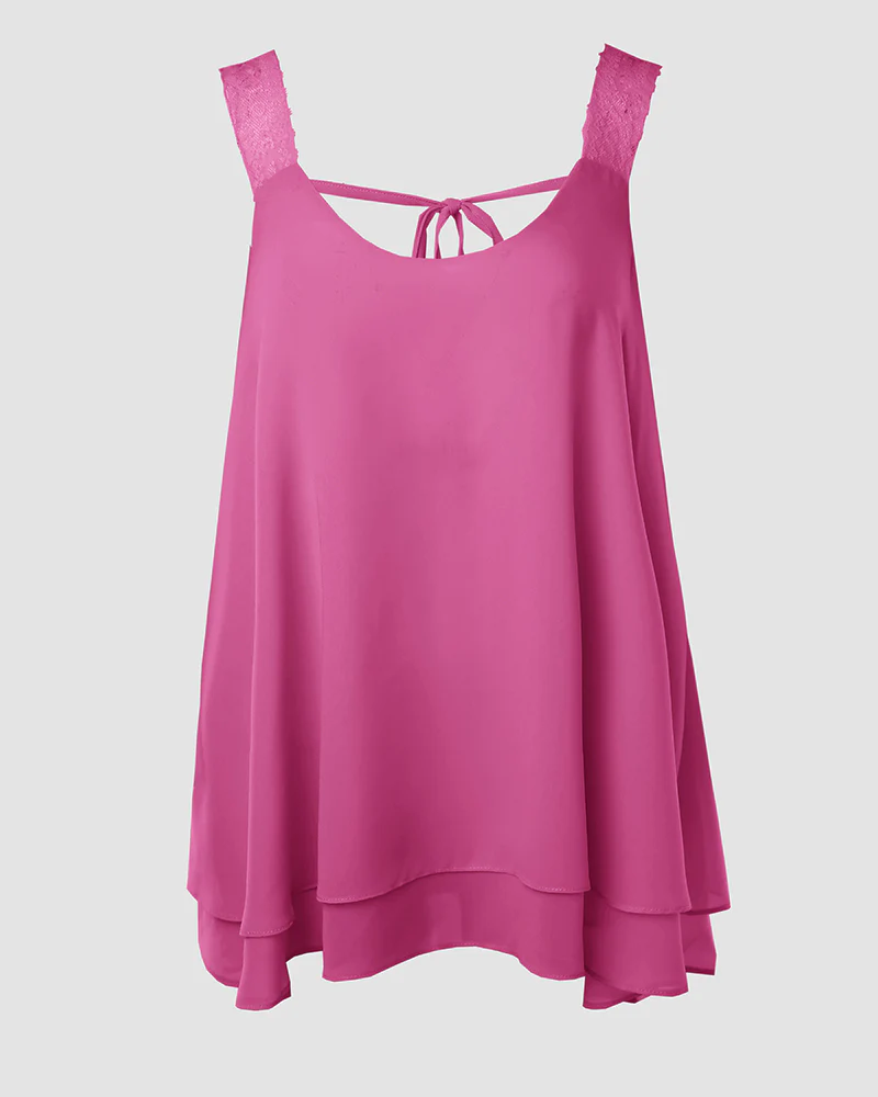 U-Neck Thick Strap Tank Contrast Lace Tied Detail Top - Image 15