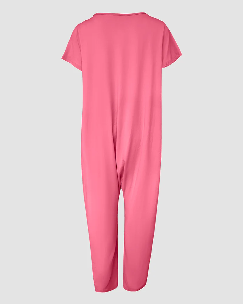 V-Neck High Stretch Tapered Drop-Crotch Casual Jumpsuit With Pockets - Image 15