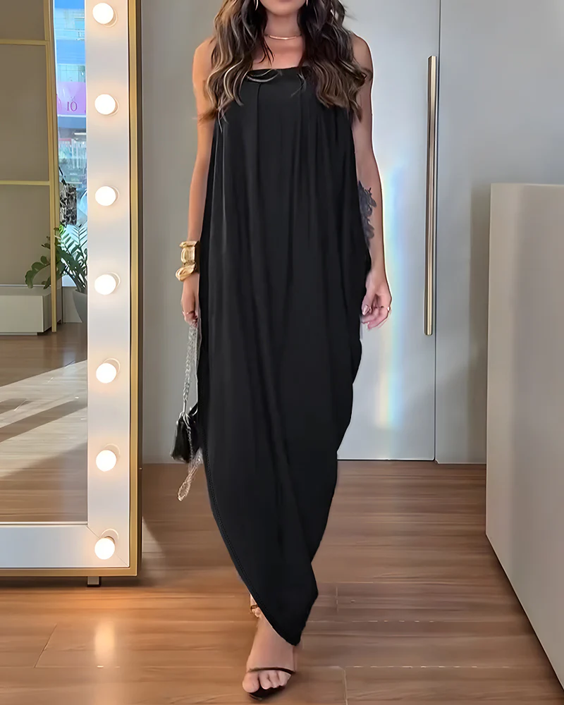 Women's Faux Two-Piece Dress Strapless Tube Dress Ruched Asymmetric Hem Dress with Detachable Clear Straps - Image 2