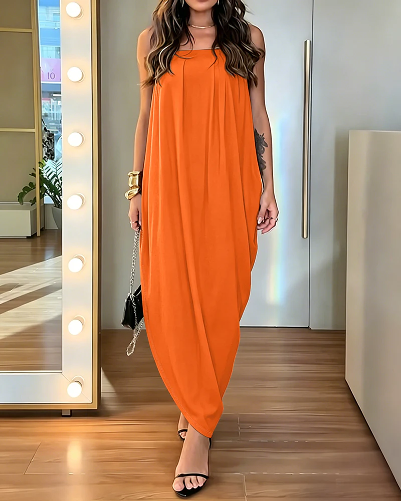 Women's Faux Two-Piece Dress Strapless Tube Dress Ruched Asymmetric Hem Dress with Detachable Clear Straps - Image 33