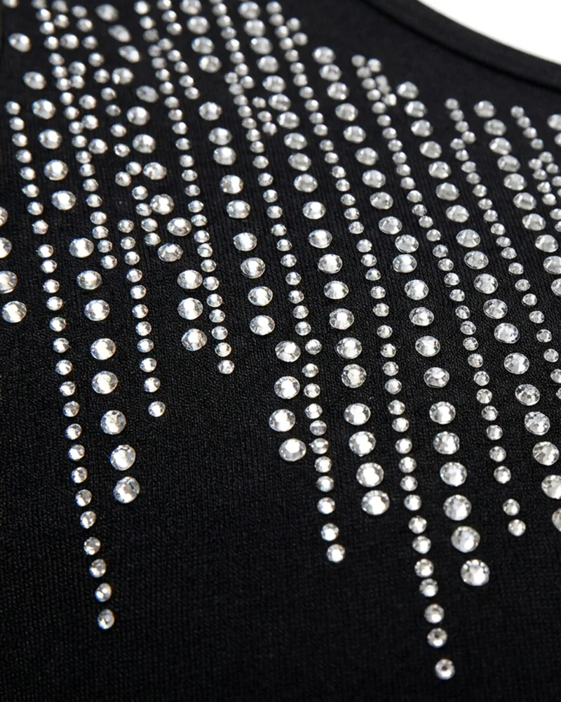 Women's Rhinestone U-Neck Maxi Dress Slim Fit Bodycon Sleeveless Long Knit Dress Elegant Evening Party Dress - Image 2